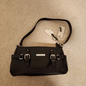 NWT! Etienne Aigner black leather purse with red stitching